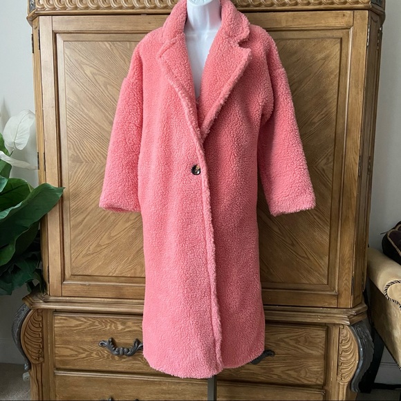 Missy Empire Pink Fuzzy Teddy Bear Longline Coat - Picture 5 of 9